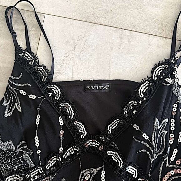 Evita Black Vintage Dress - Handmade Detailing - Picture 4 of 9